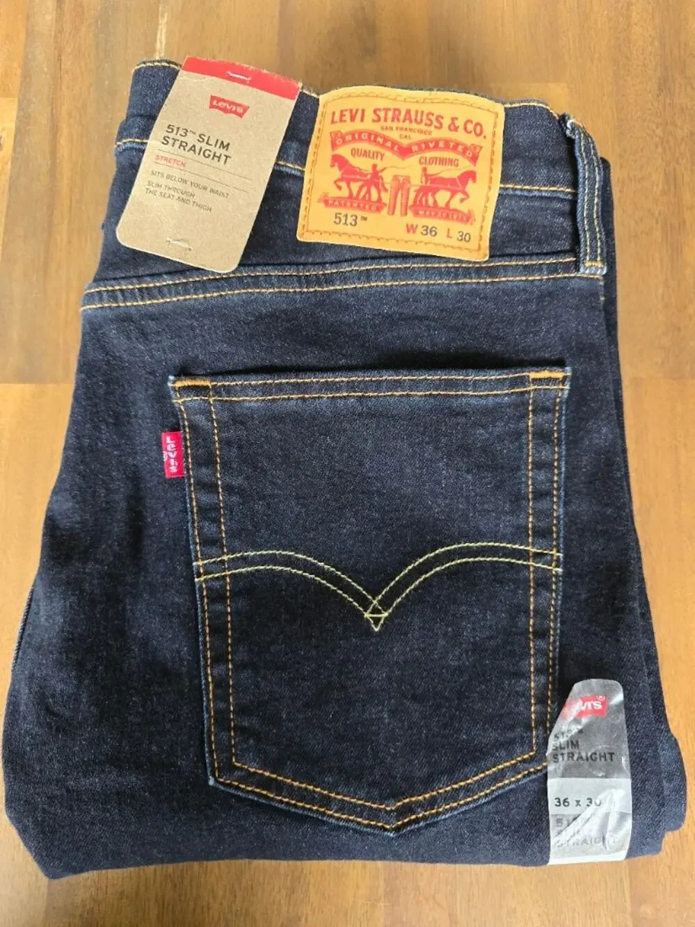 Levi's 513 Slim Straight Jeans Mens Blue Denim 36x30